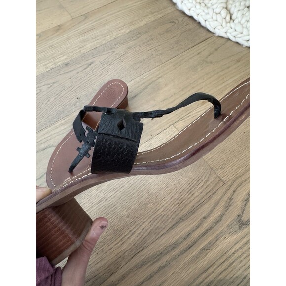 Tory Burch Moore Block Heel Black Leather Thong Sandals - Size 8M - Excellent - Picture 6 of 12